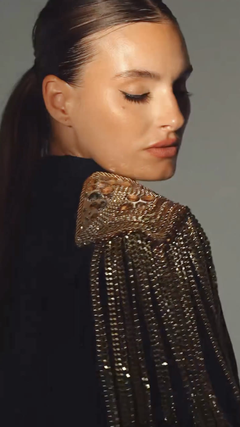 Gold-embroidered shoulder detail, Feline Atelier