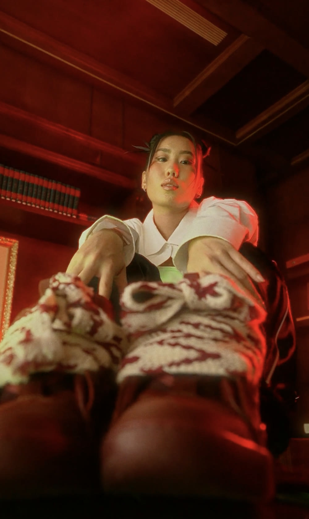 Cinematic frame with red lighting